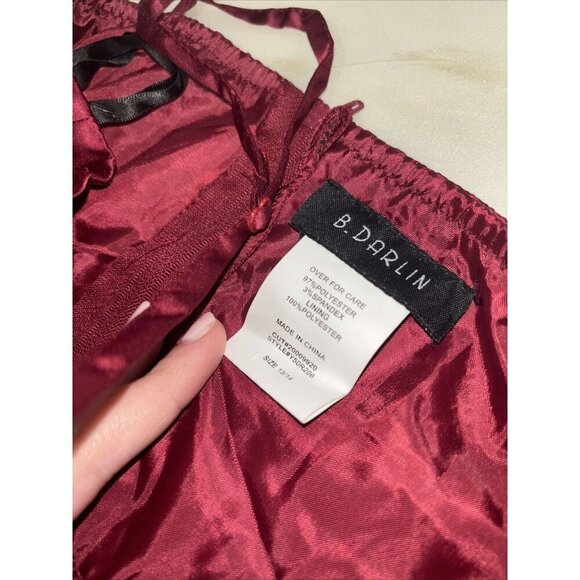 NWT B Darlin Burgundy V Neck Padded Spaghetti Strap Mini Dress Size 13/14 - Picture 6 of 8